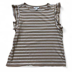On 34th by Macy’s Brown and white striped flutter sleeve jersey tee M
